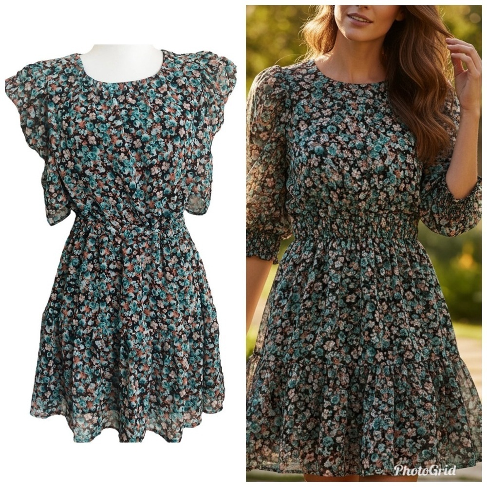Vintage VICOLO dainty Floral Ruffled Mini Dress size S